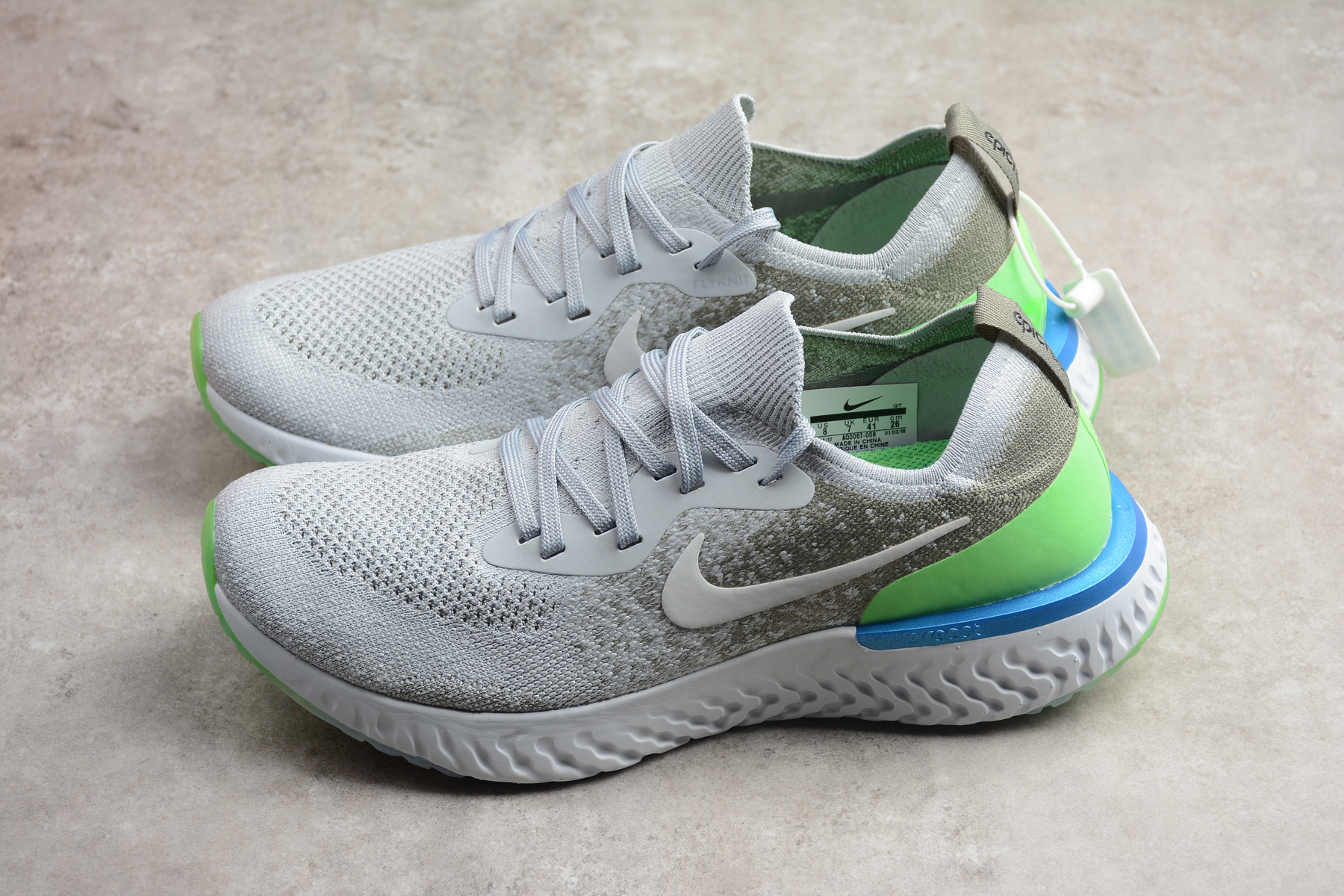 Nike Epic React Flyknit Light Grey/Green-Blue Running Shoes AQ0067-008
