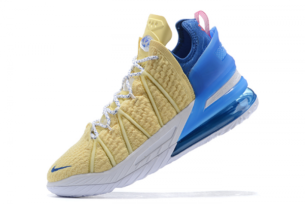 2020 Buy Nike LeBron 18 Yellow/Blue-White-Pink Sneakers For Sale