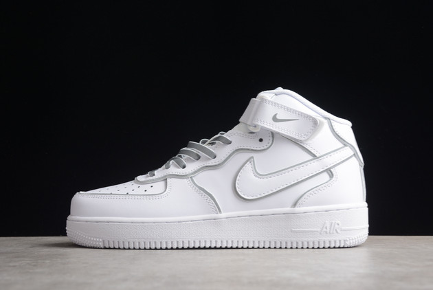 New Nike Air Force 1 ’07 Mid White Silver Refletion 369733-809