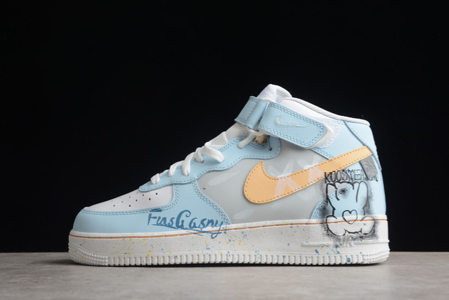 Nike Air Force 1 Mid ’07 Grey Blue White Yellow For Sale CW2289-111